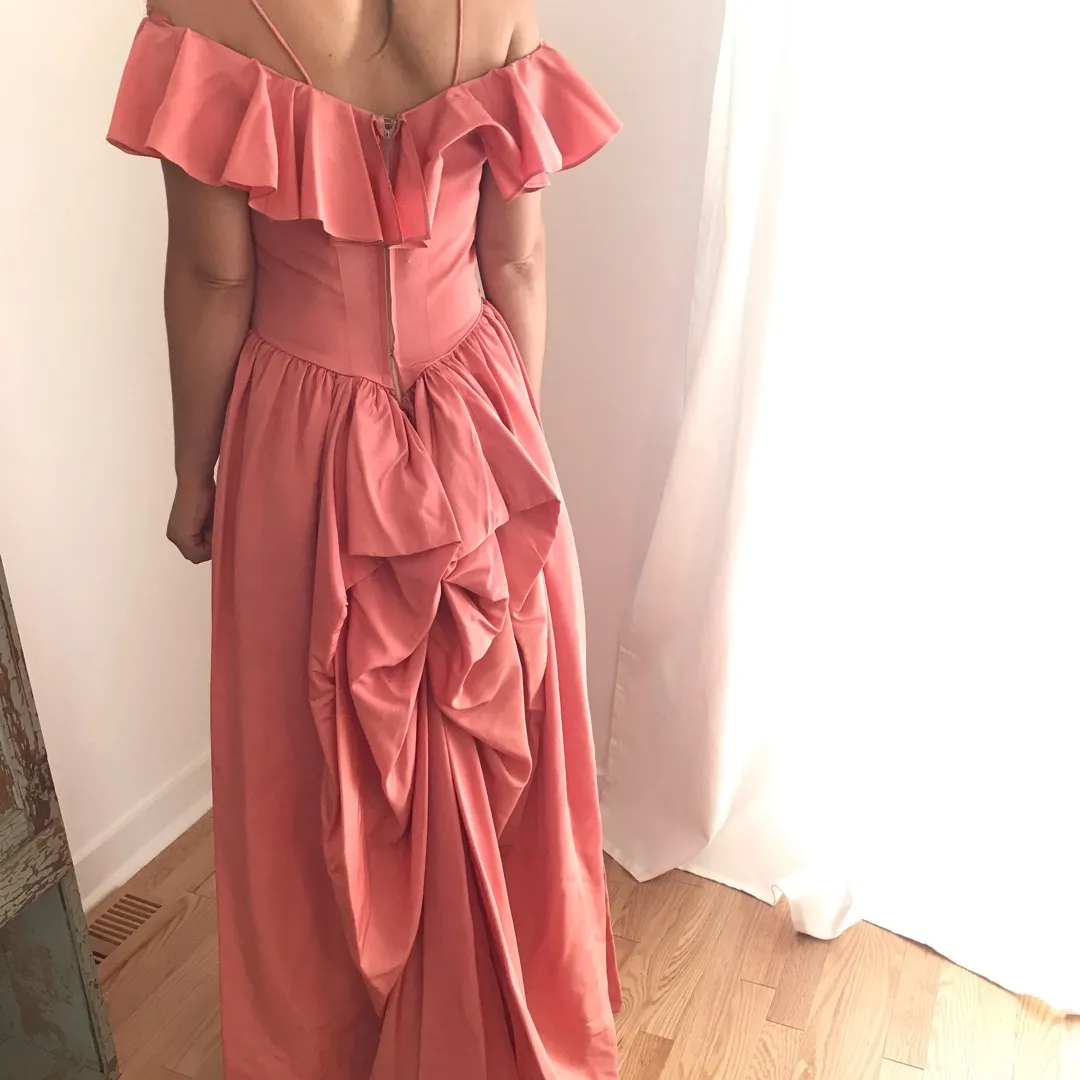 1970s Off The Shoulder Peach Gown photo 5