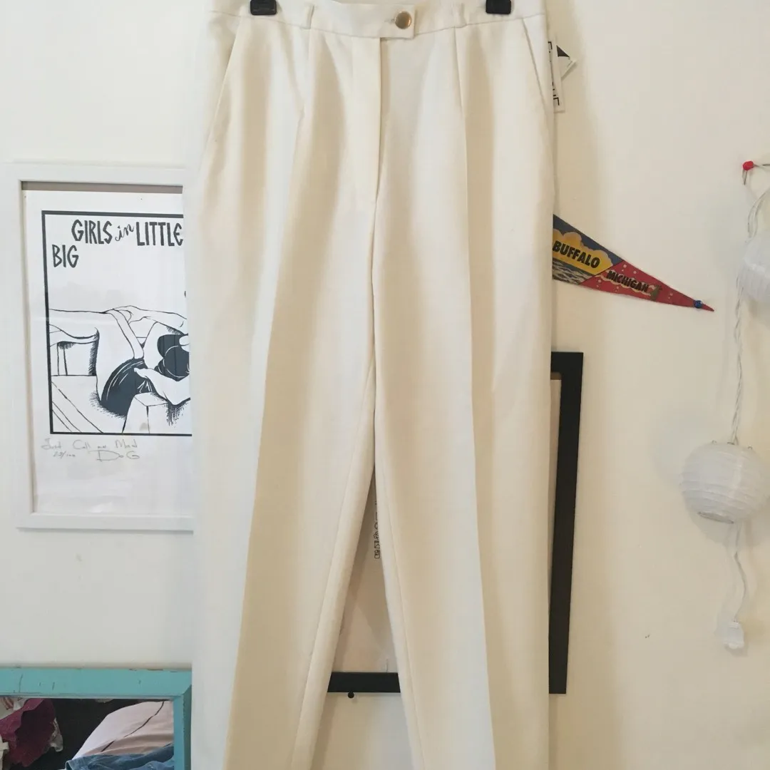 White Pleated Pants Sz 8-10 photo 1