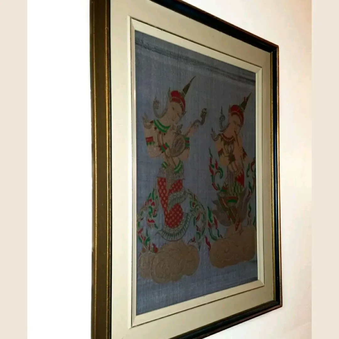 Vintage Asian framed painting on cloth photo 4