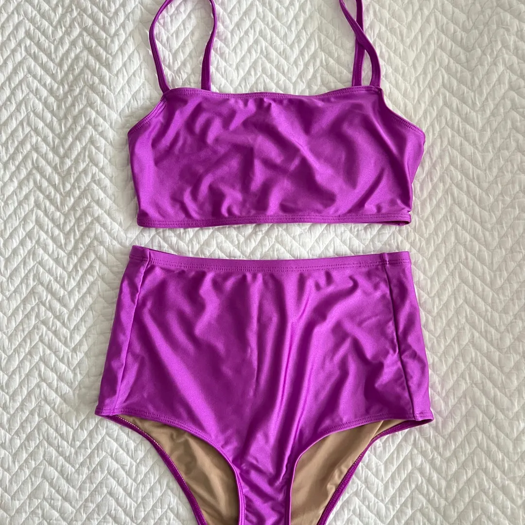 BRAND NEW Los Angeles Apparel Swimsuit Violet (Top S Bottom M) photo 1