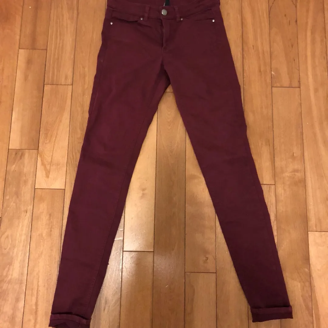 Burgundy Skinny Pants Size 4 photo 1