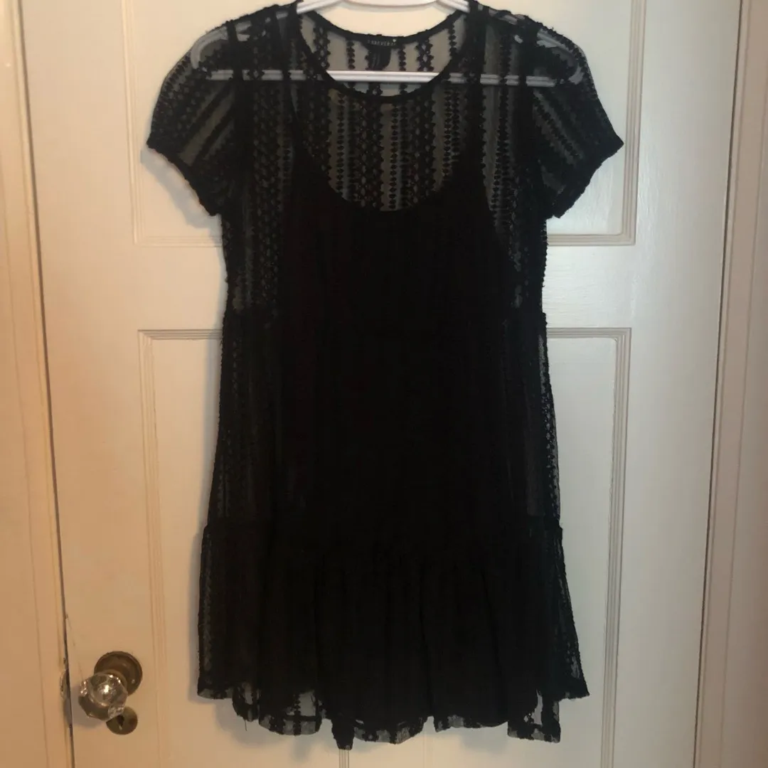 Embroidered Sheer Black Mini Dress And Slip photo 1