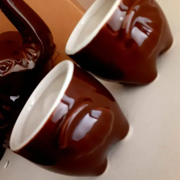 BNIB Stoneware Elephant Teapot & Two Matching Cups - Chocolat photo 4