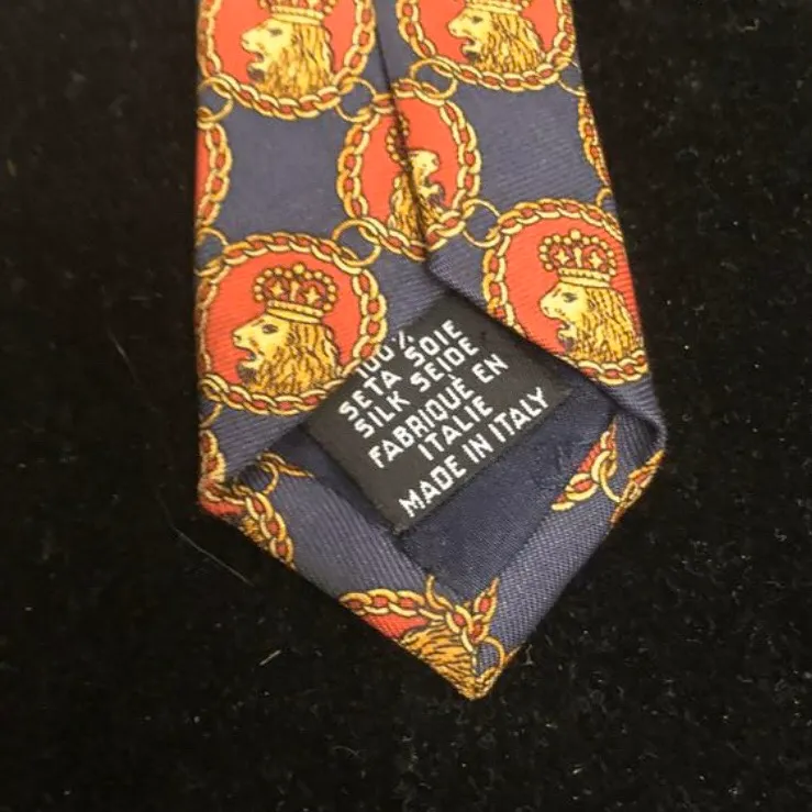 vintage  Rare 1980s Chanel silk necktie with leo lion medalli... photo 7
