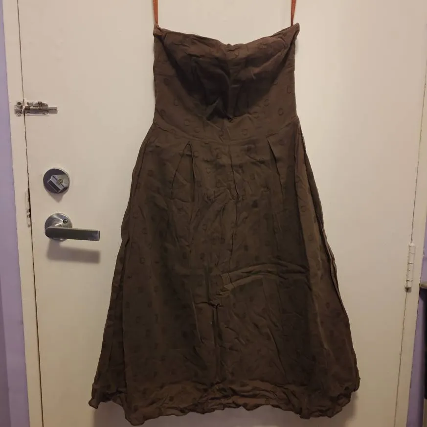 Brown Polkadot Strapless Dress photo 1