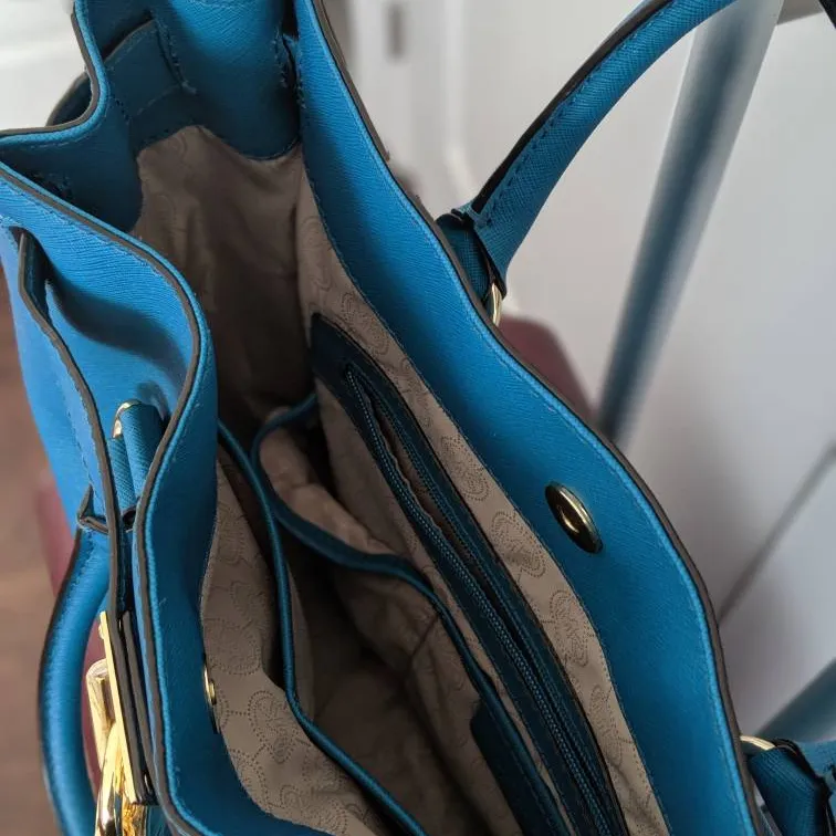 Turquoise Michael Kors Saffiano Hamilton Bag in Large photo 5