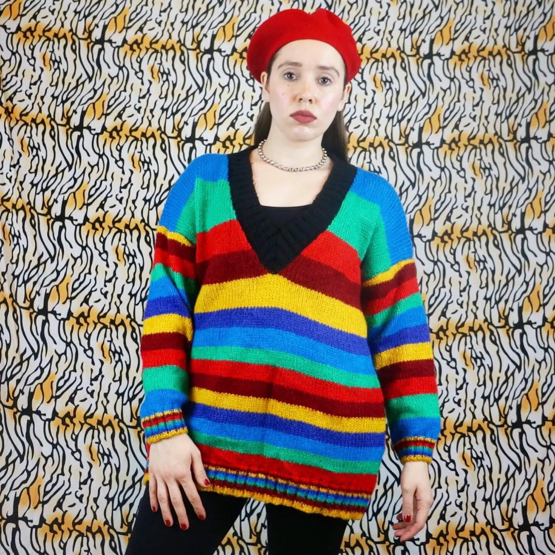 Vintage 80s - 90s Baggy Rainbow Sweater - Size Large photo 1