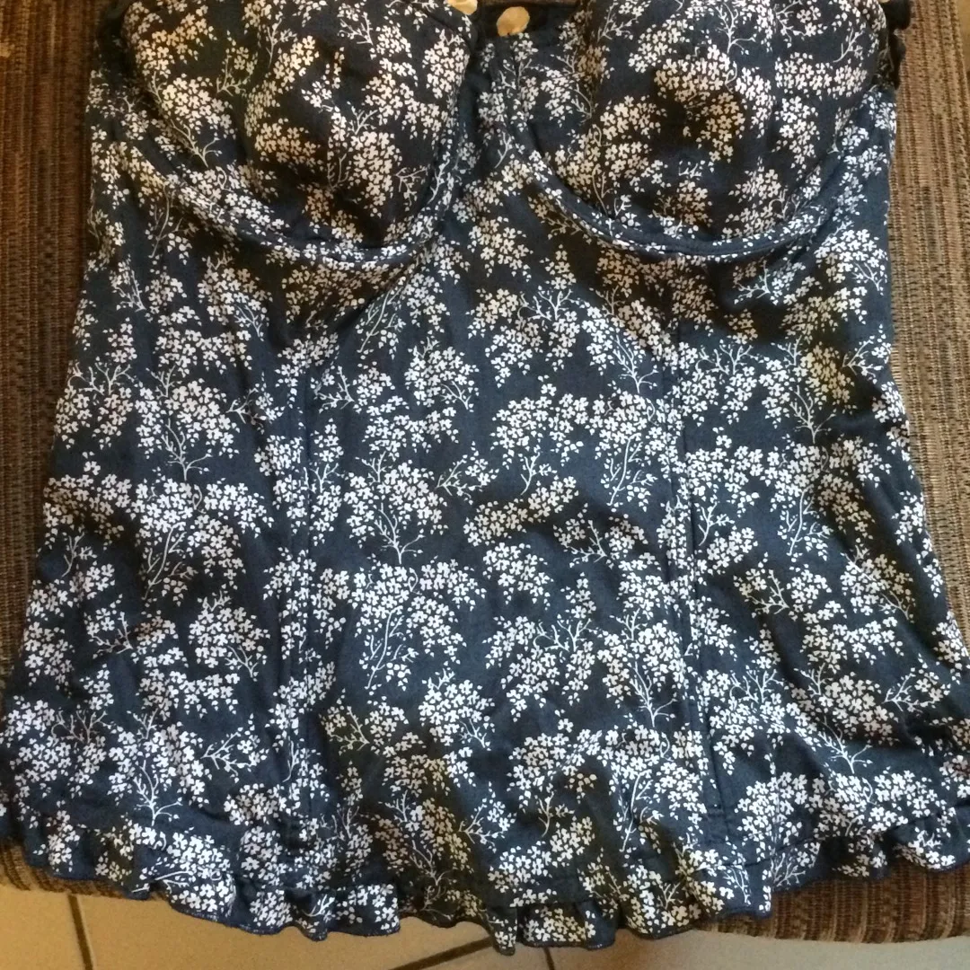 Navy Blue Floral Bustier Top photo 1