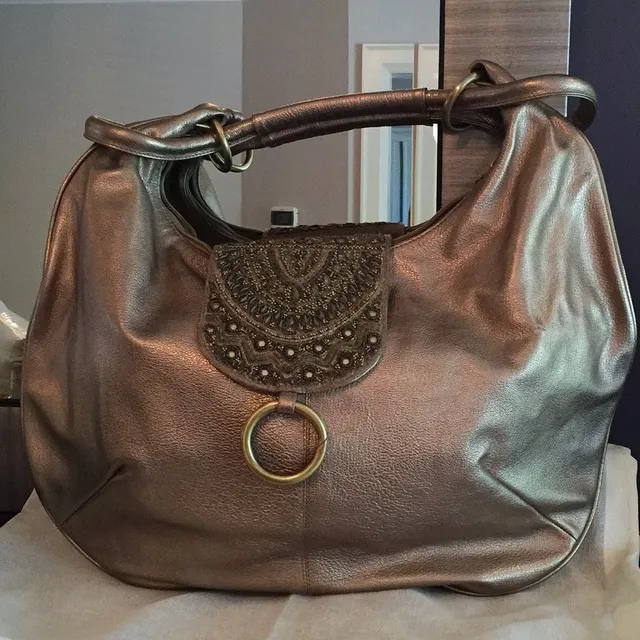 Brand New Metallic Leather Embroidered Hobo Purse photo 1