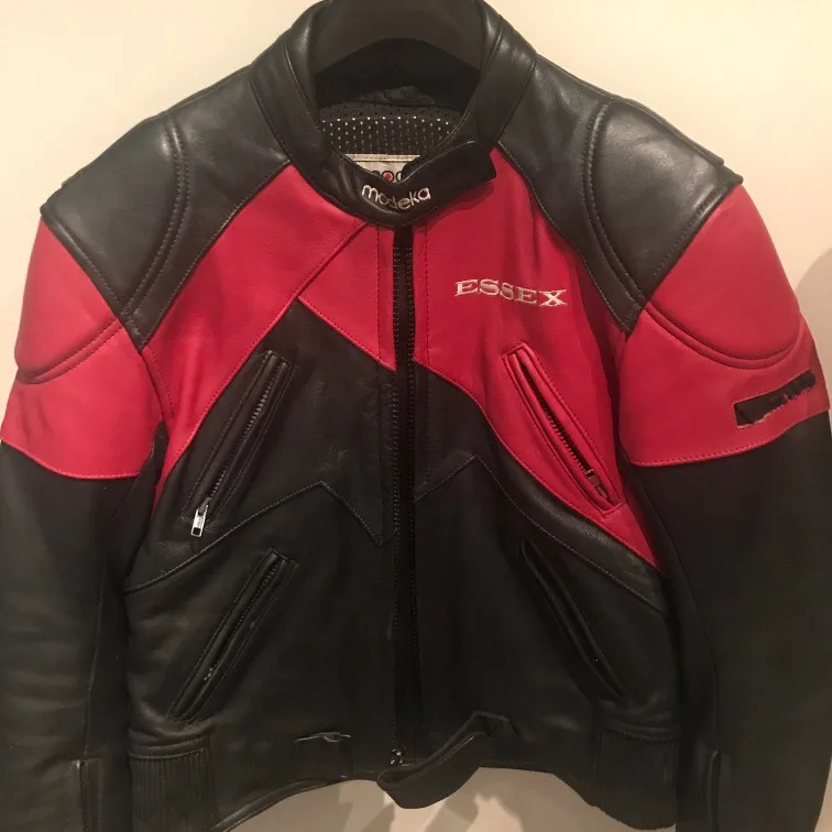Modeka black and red Leather reflective motorcycle jacket photo 1