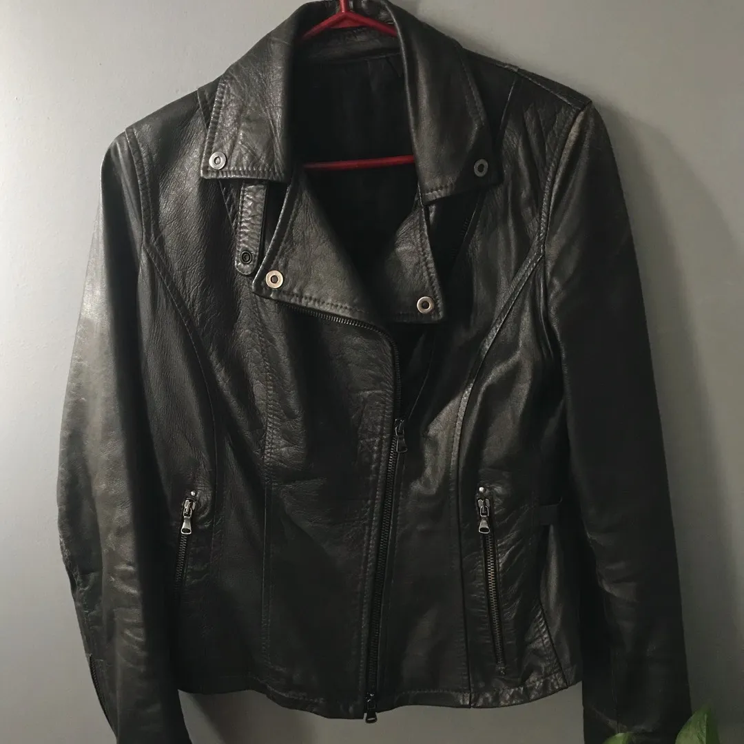Dark Grey Leather Jacket photo 1