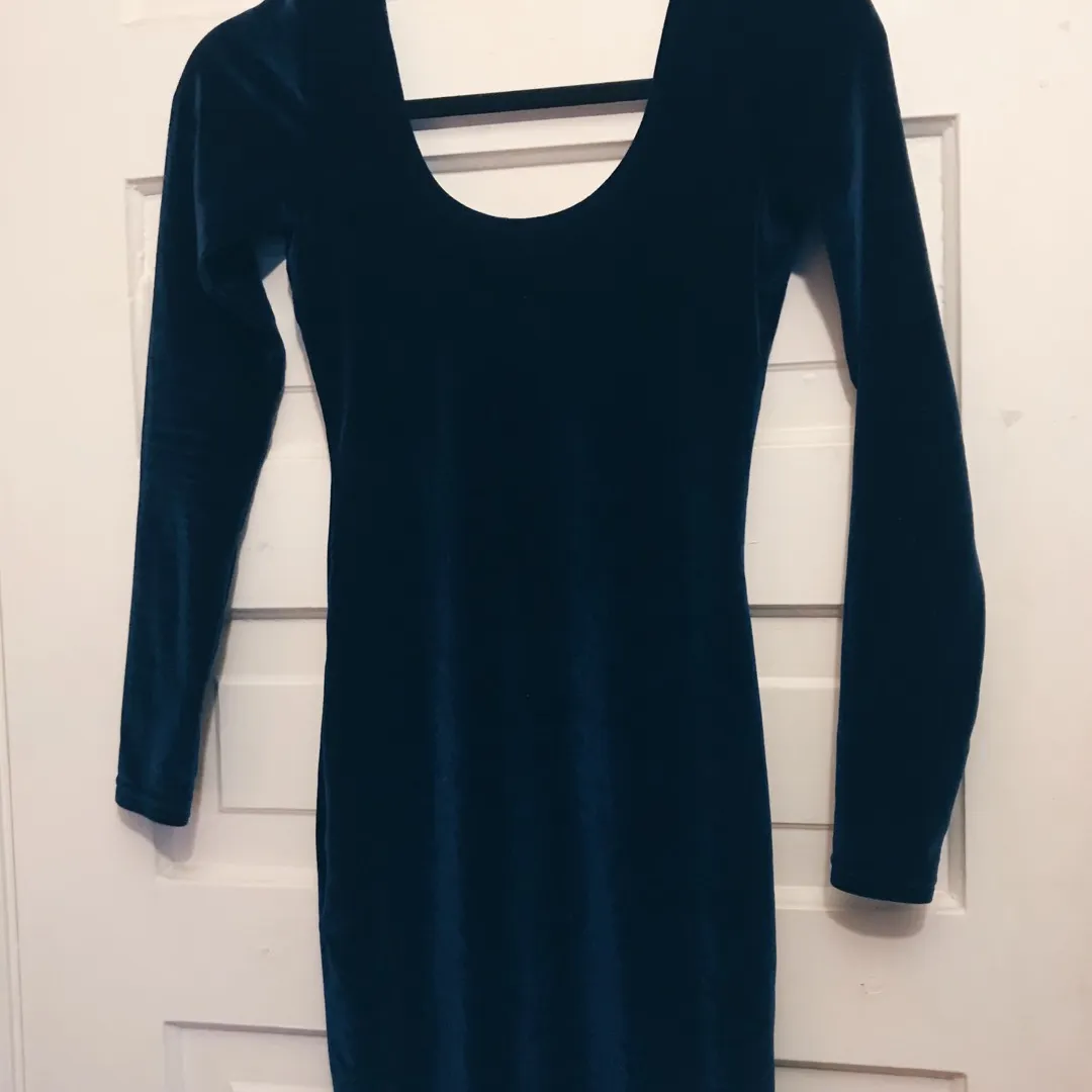 American Apparel Blue Velvet Long Sleeve Dress photo 4