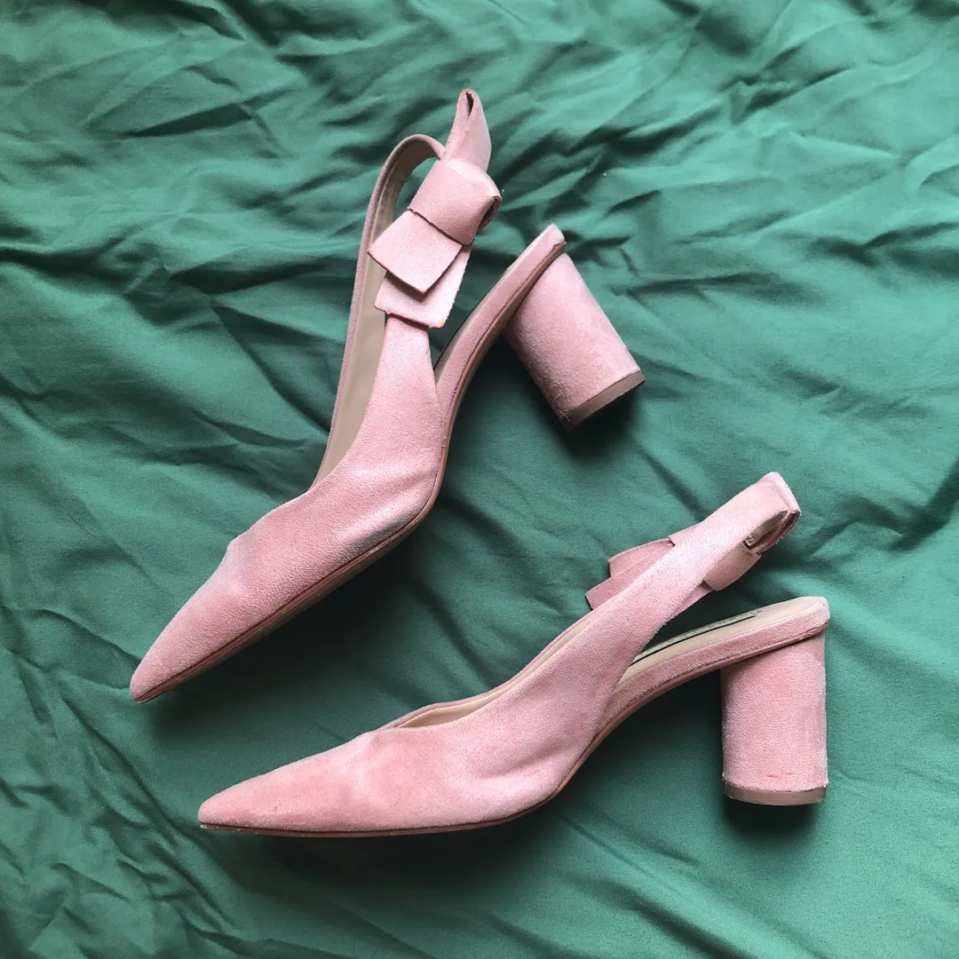 Zara Pink Seude Pump Heels With Bow photo 1