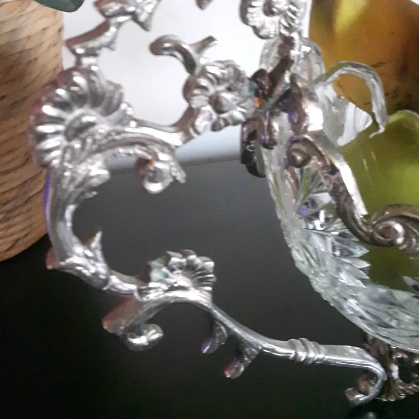 Antique 1940's French Silver  and Cut Crystal Floral-Handled ... photo 4
