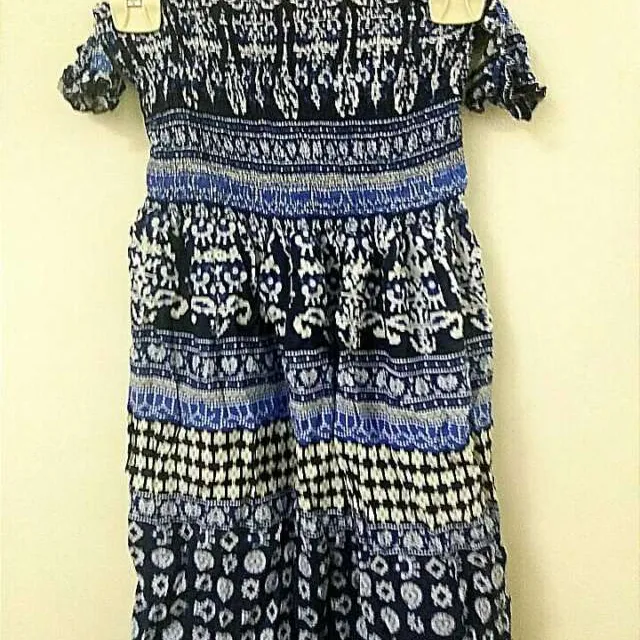 Small, Hippie Blue Dress With Off Shoulder Cuffs photo 1