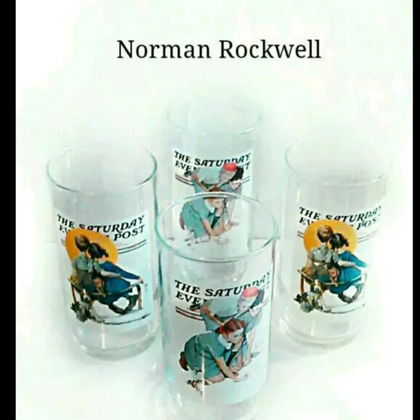 4 clear Norman Rockwell drinking glasses photo 1