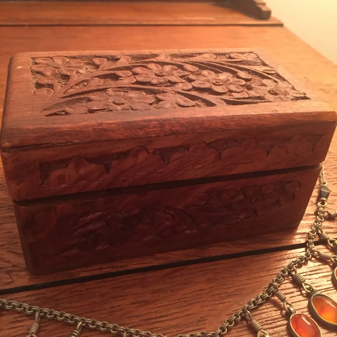 Carved Wooden Box And It’s Contents photo 1