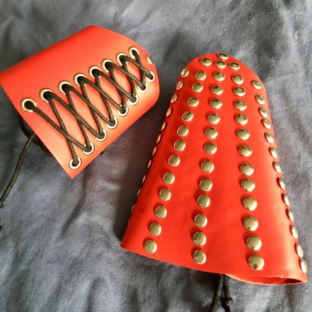 Red Leather Studded Wristbands/Gauntlets photo 1