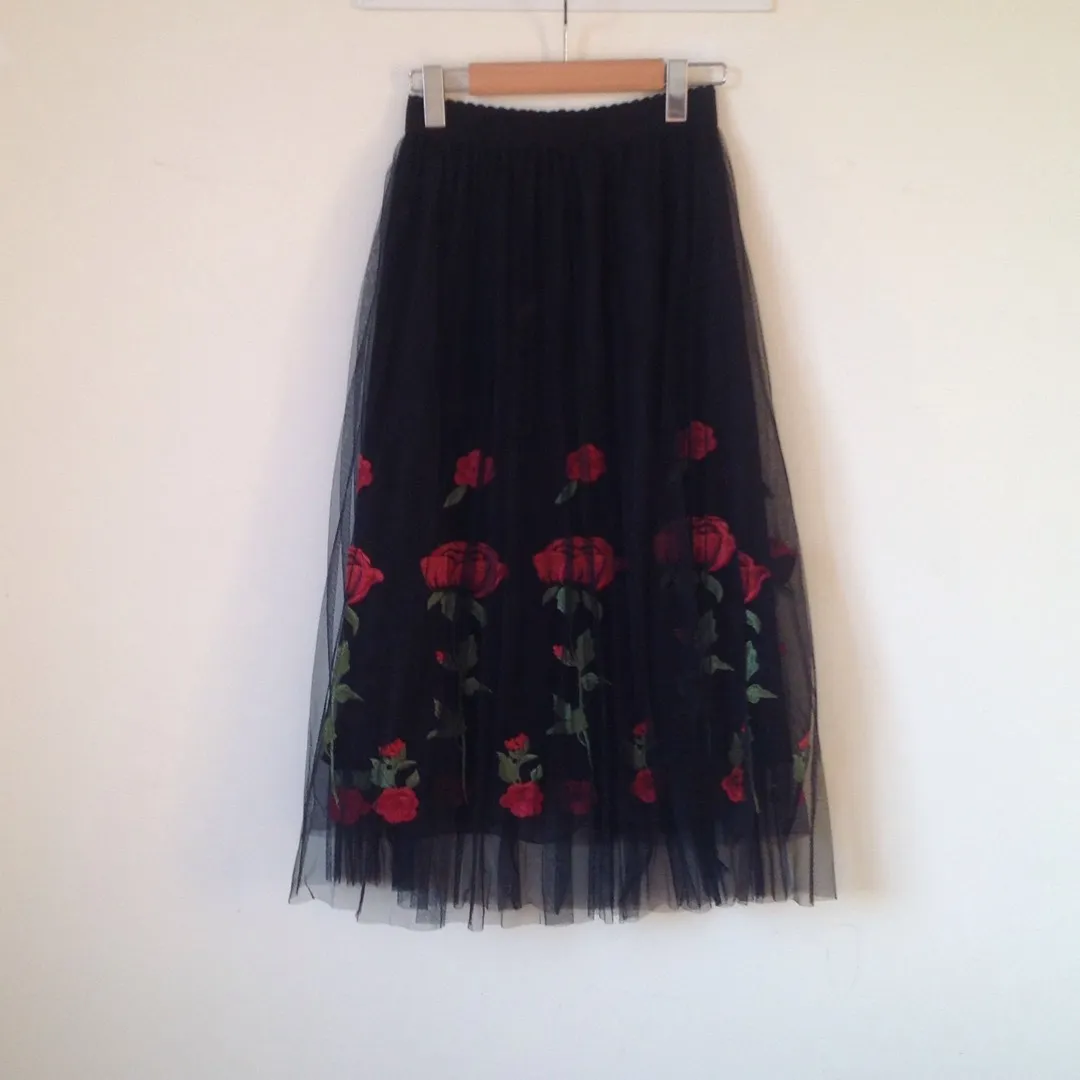 Black floral with tulle overlay photo 1