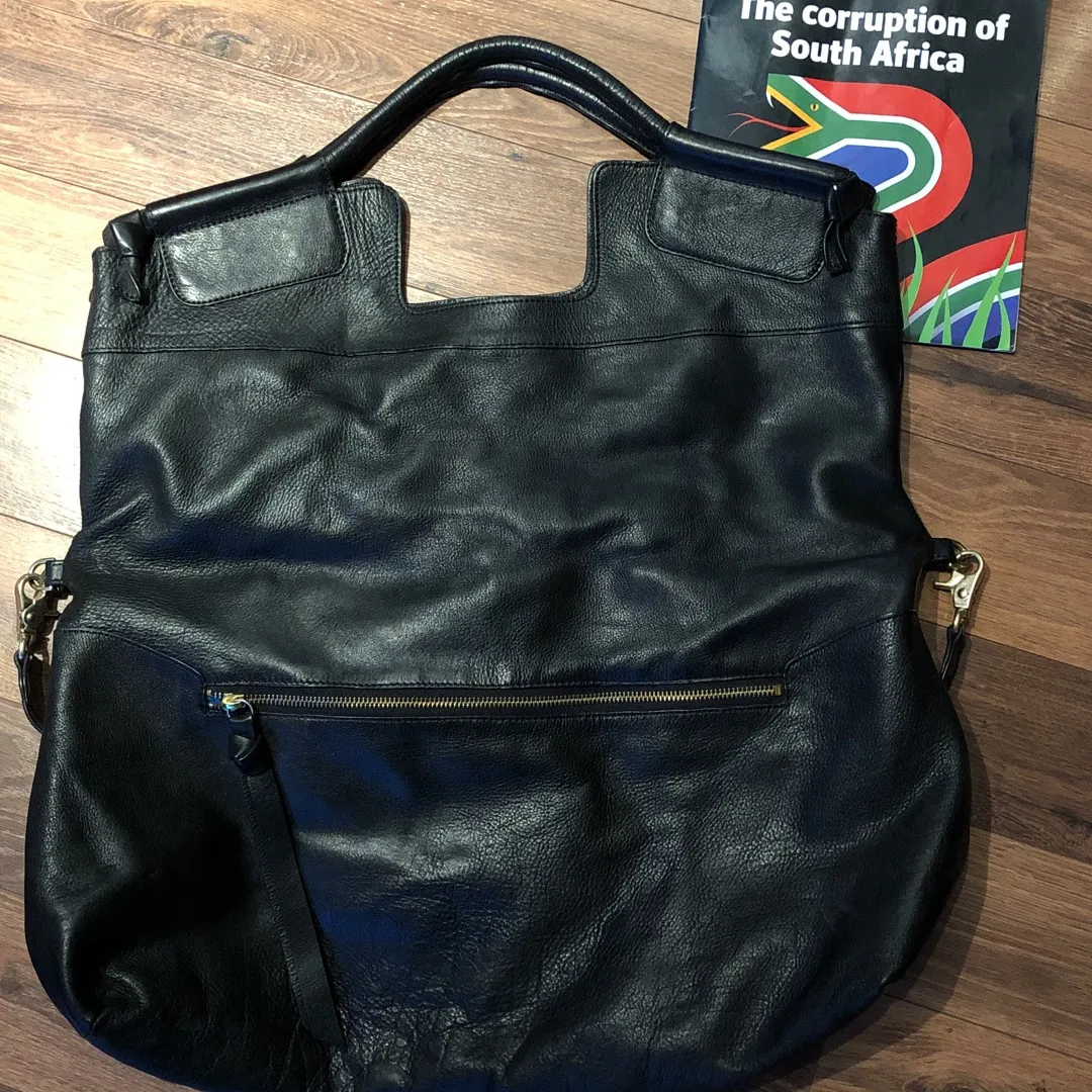 Black Leather Slouchy Tote Bag photo 5