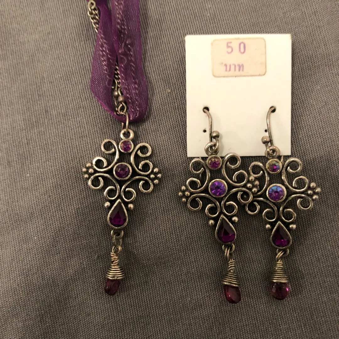 Purple Earrings & Matching Necklace photo 3