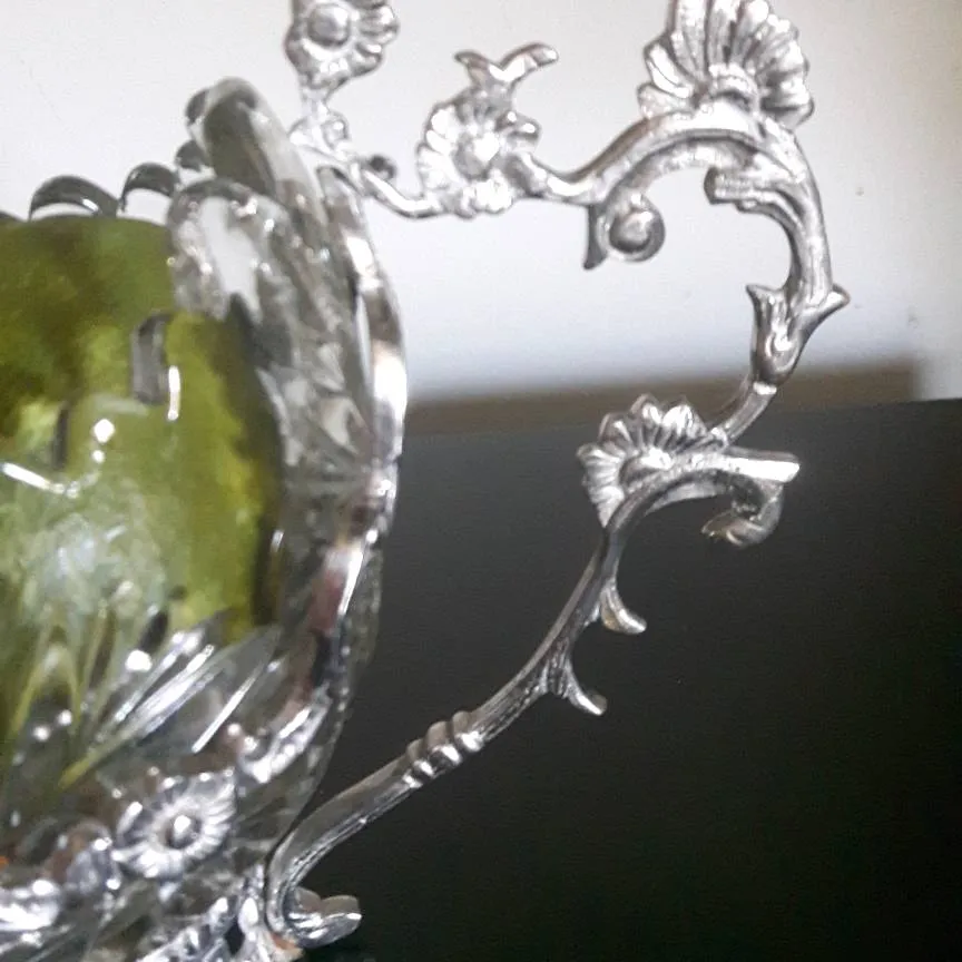Antique 1940's French Silver  and Cut Crystal Floral-Handled ... photo 5