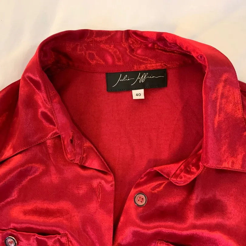 Red Satin Button-Up Top photo 6