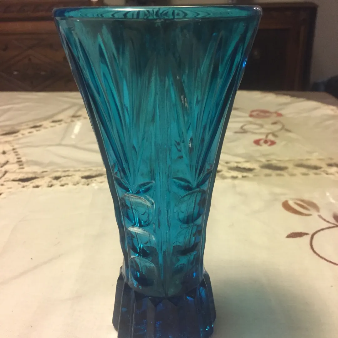 Teal Pinwheel Glass Vase photo 1