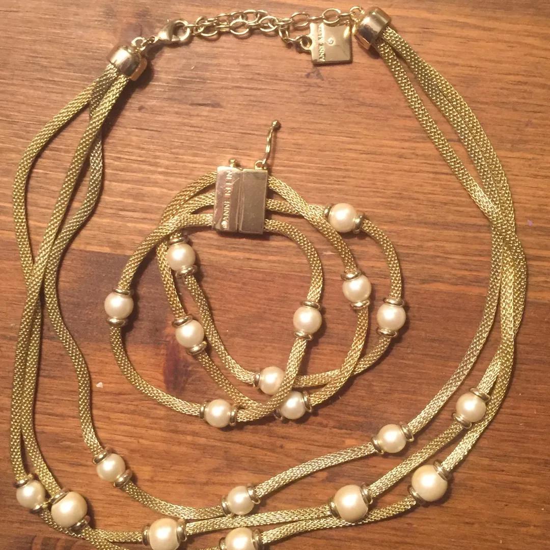 Gold & Pearl Anne Klein Necklace & Bracelet photo 1