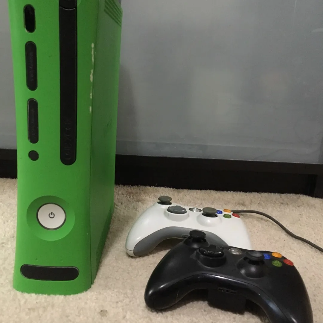 Rare Green Xbox 360, Includes Cords & 2 Controllers photo 1