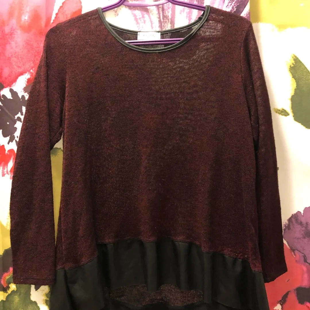 Burgundy and Black Top Large with Pleather photo 1