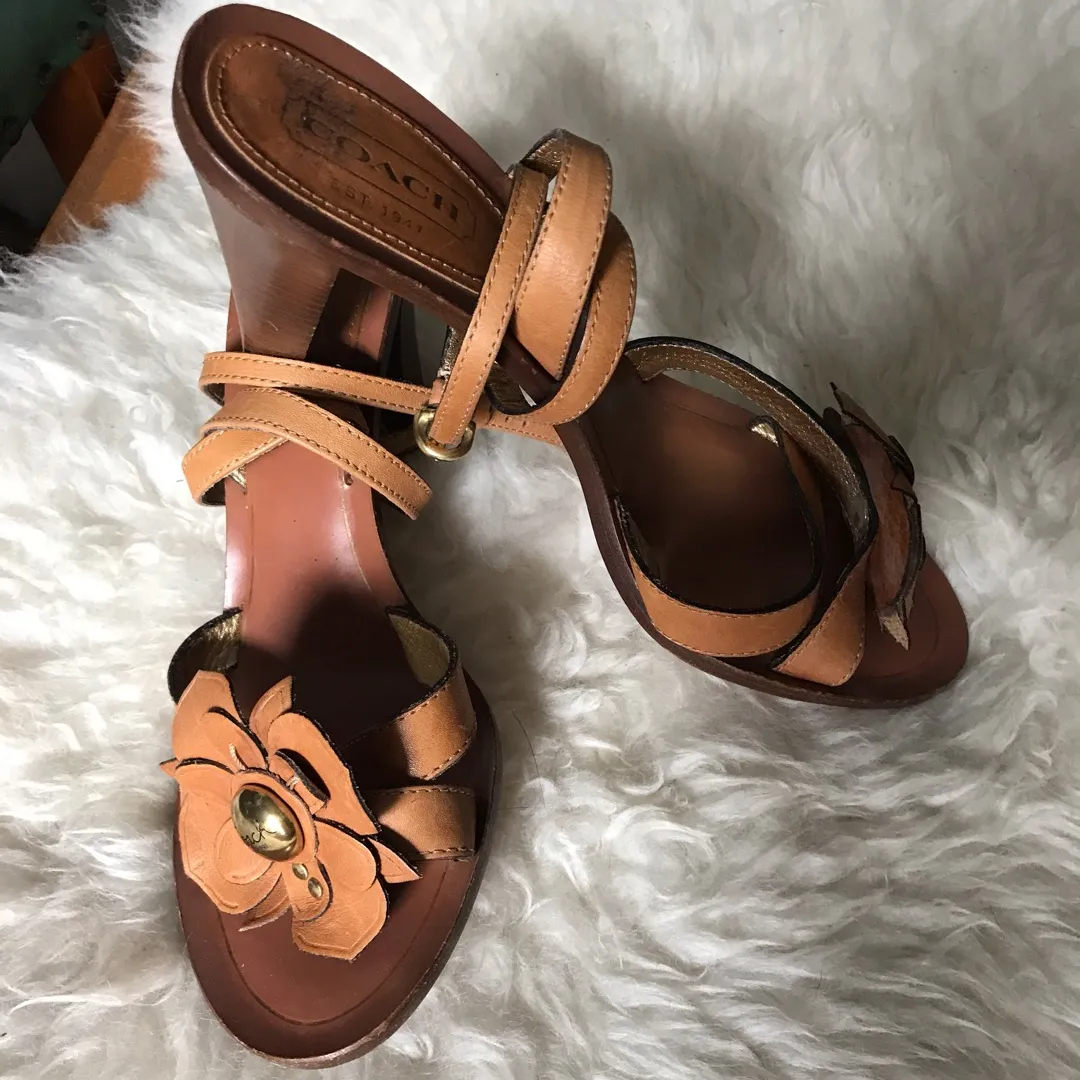Brown Leather Coach Heels 9.5 photo 4