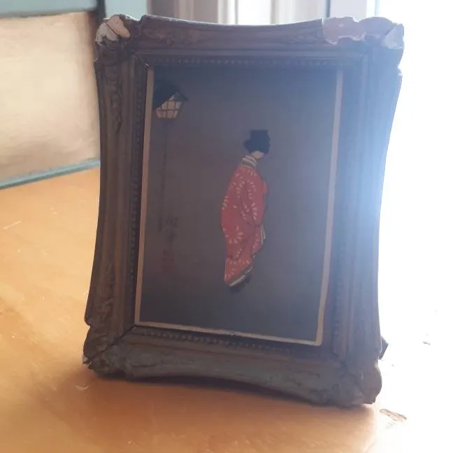 Japanese Geisha Vintage Antique Picture In Frame photo 1