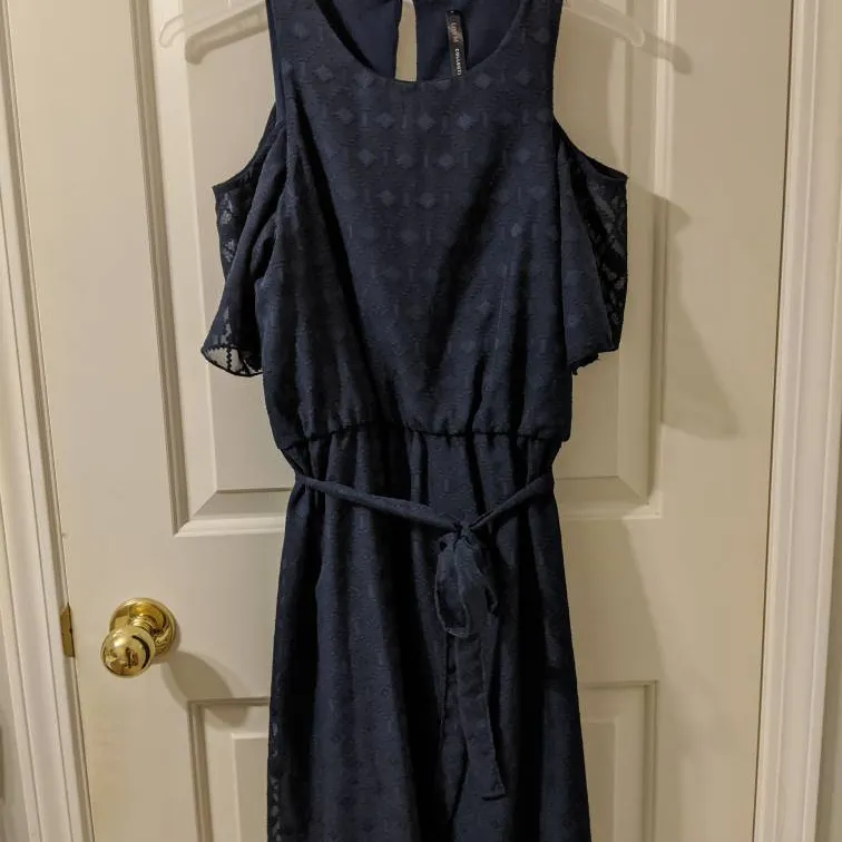 Off Shoulder Embroidered Navy Dress Size Small photo 1