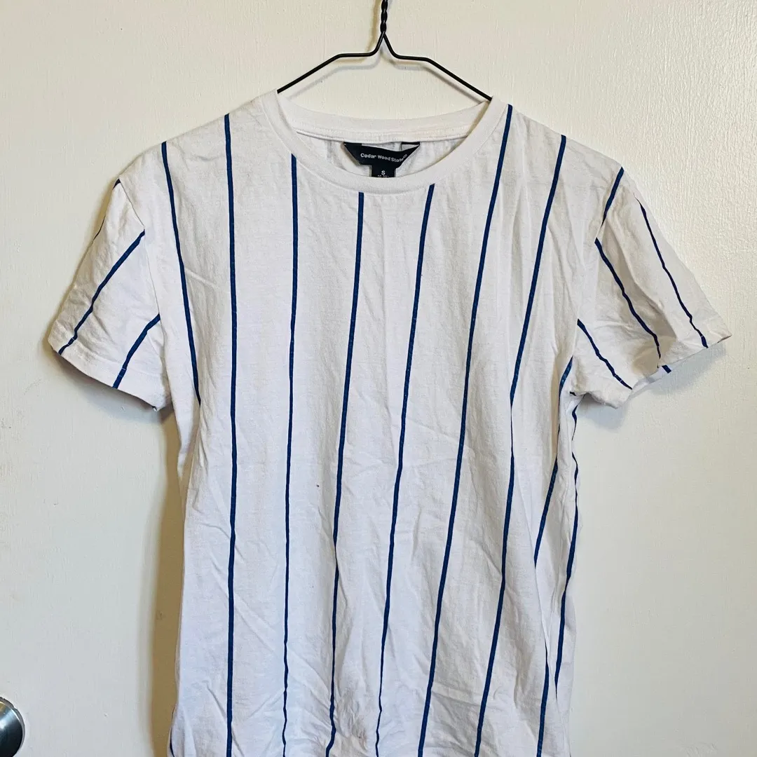 White And Navy Striped T Shirt photo 1