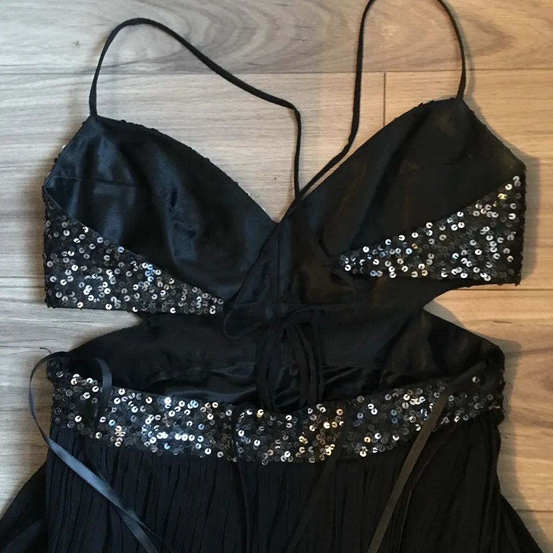 BCBG Max Azria Black Sequin Open Back Dress - Size 4 photo 5