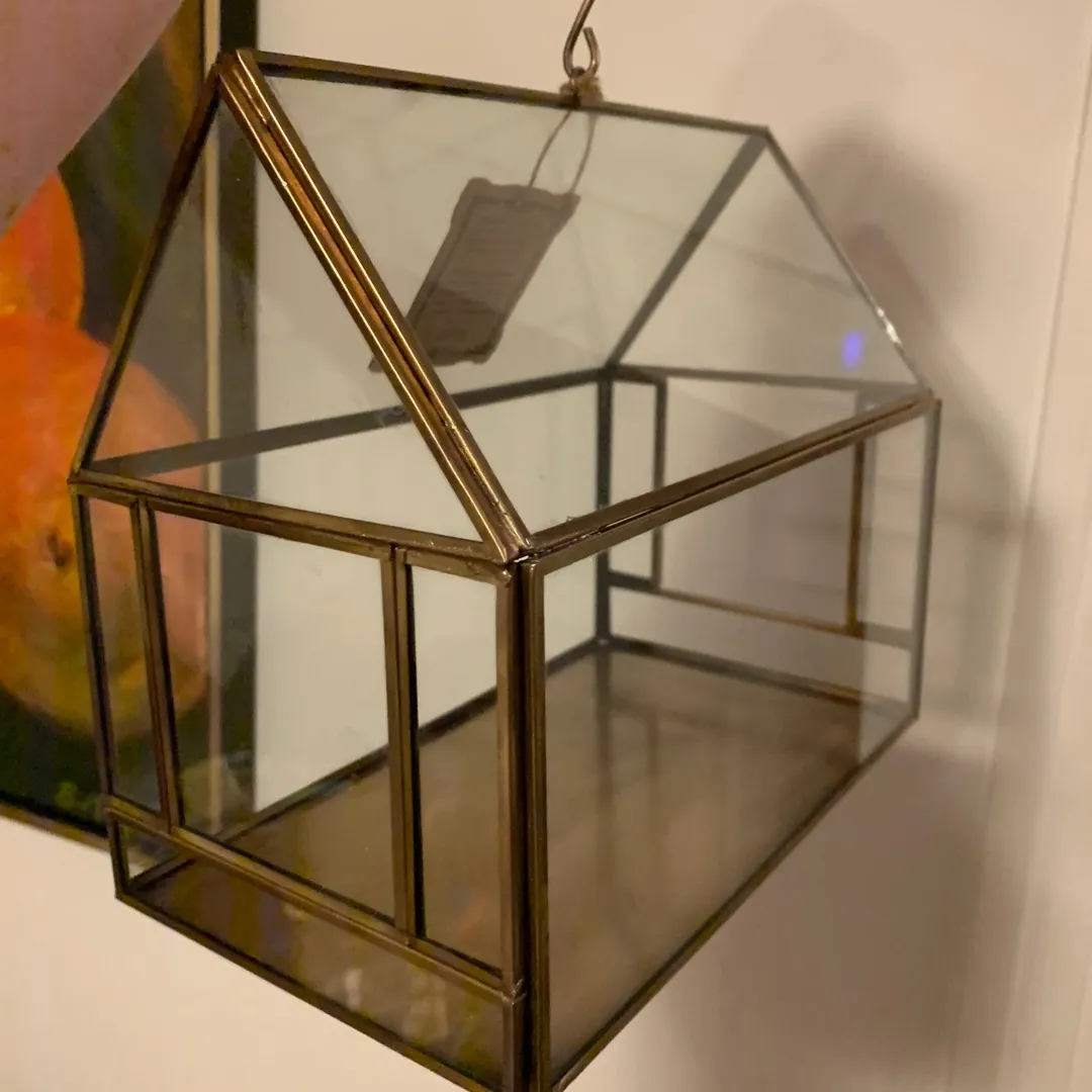 Small Glass Terrarium House In Brass photo 4