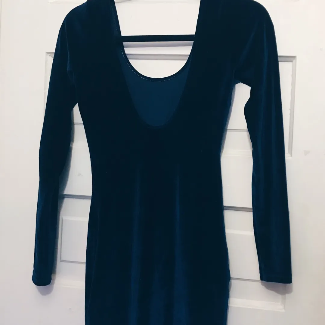 American Apparel Blue Velvet Long Sleeve Dress photo 5