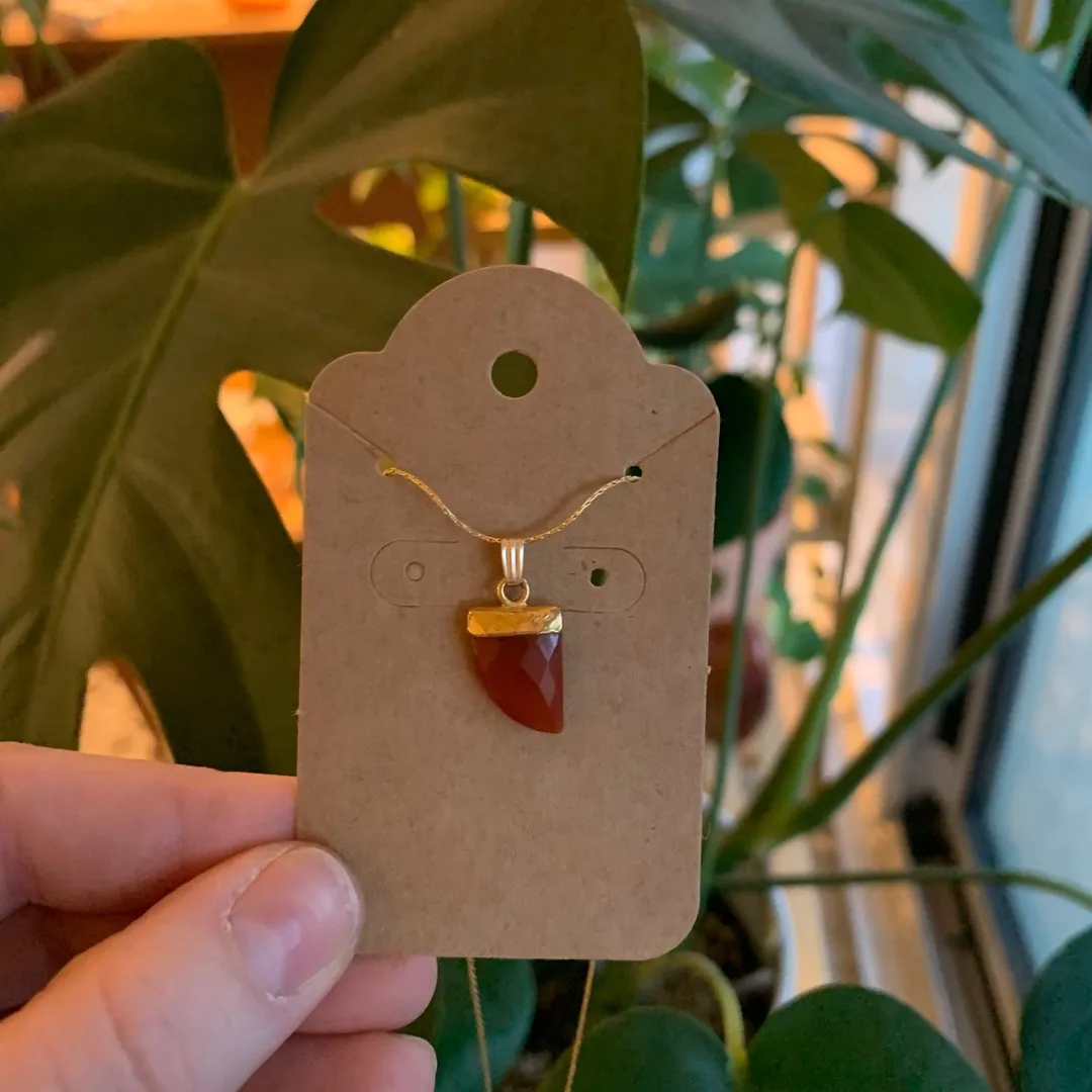 24k Gold Leafed Carnelian Pendant On 14k Gold Filled Chain photo 1
