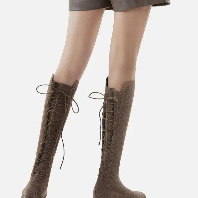 VIVAIA brown Square-Toe Back-Lace Mid-Calf Boots photo 1