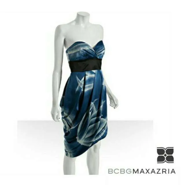 NEW BCBGMAXAZRIA INK SILK CHARMEUSE STRAPLESS DRESS photo 1