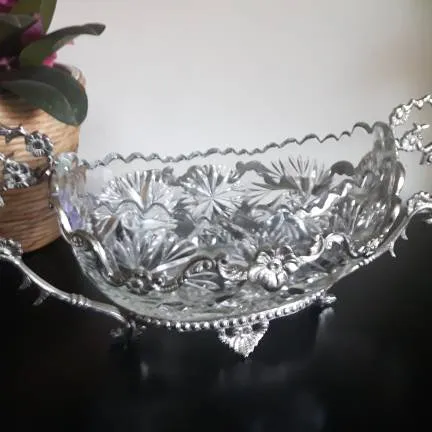 Antique 1940's French Silver  and Cut Crystal Floral-Handled ... photo 10