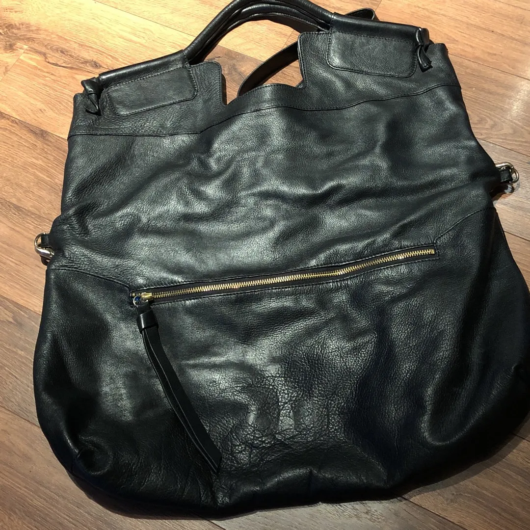 Black Leather Slouchy Tote Bag photo 3