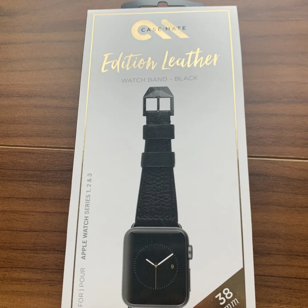 Black leather Apple Watch Band photo 1