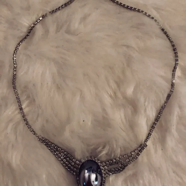 Antique, Silver Tone With Crystals And Large Black Stone photo 3