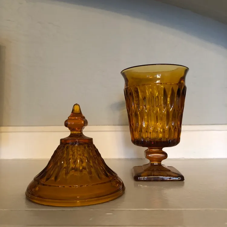 Vintage Amber Glass Lidded Vessel photo 3