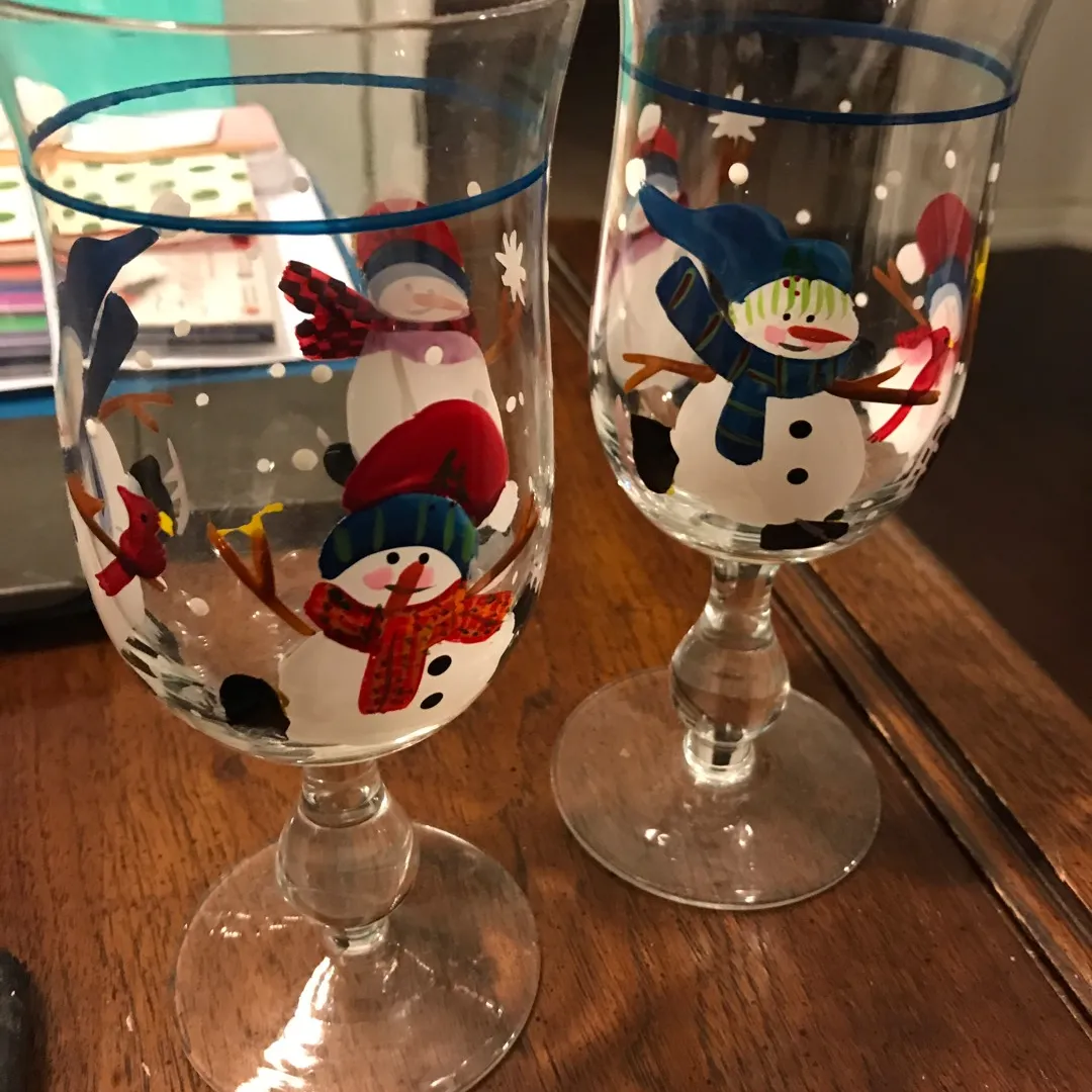 Last Minute Christmas Gift!! Winter-themed Painted Wine Glasses photo 1