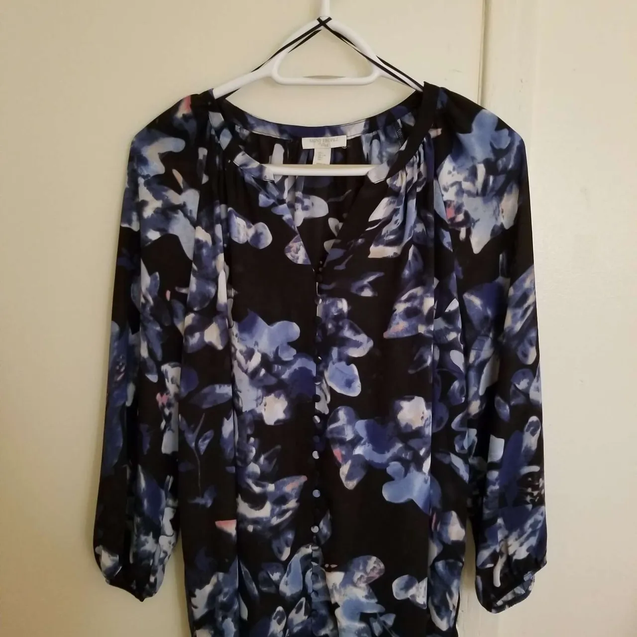Blue and Black Floral Top photo 1