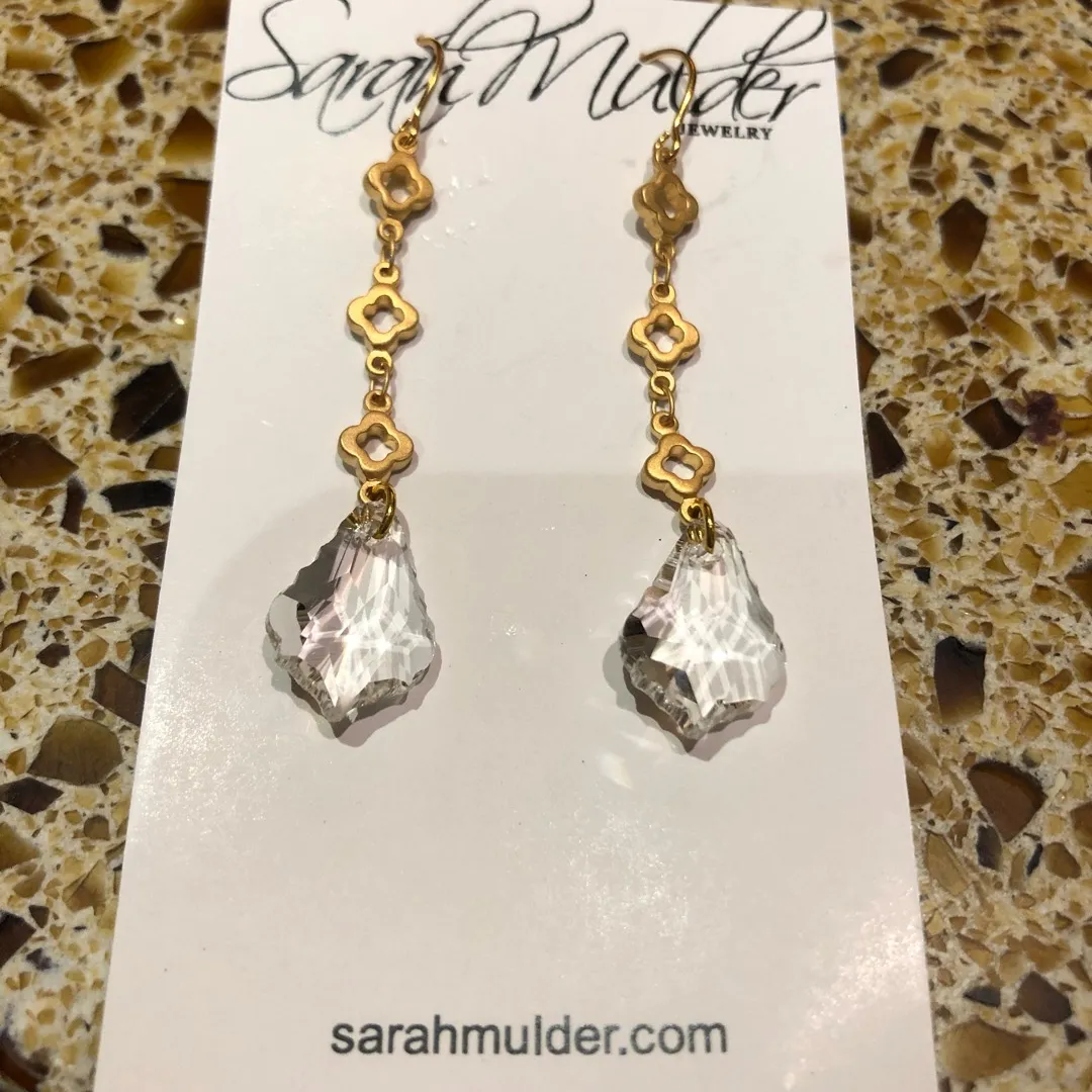 Drop Earrings-Gold Plated with Crystals photo 1