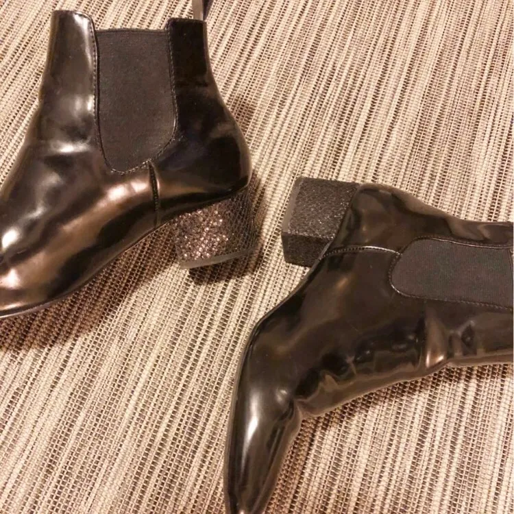 Patent Leather Sparkle Heal Black Boots photo 4
